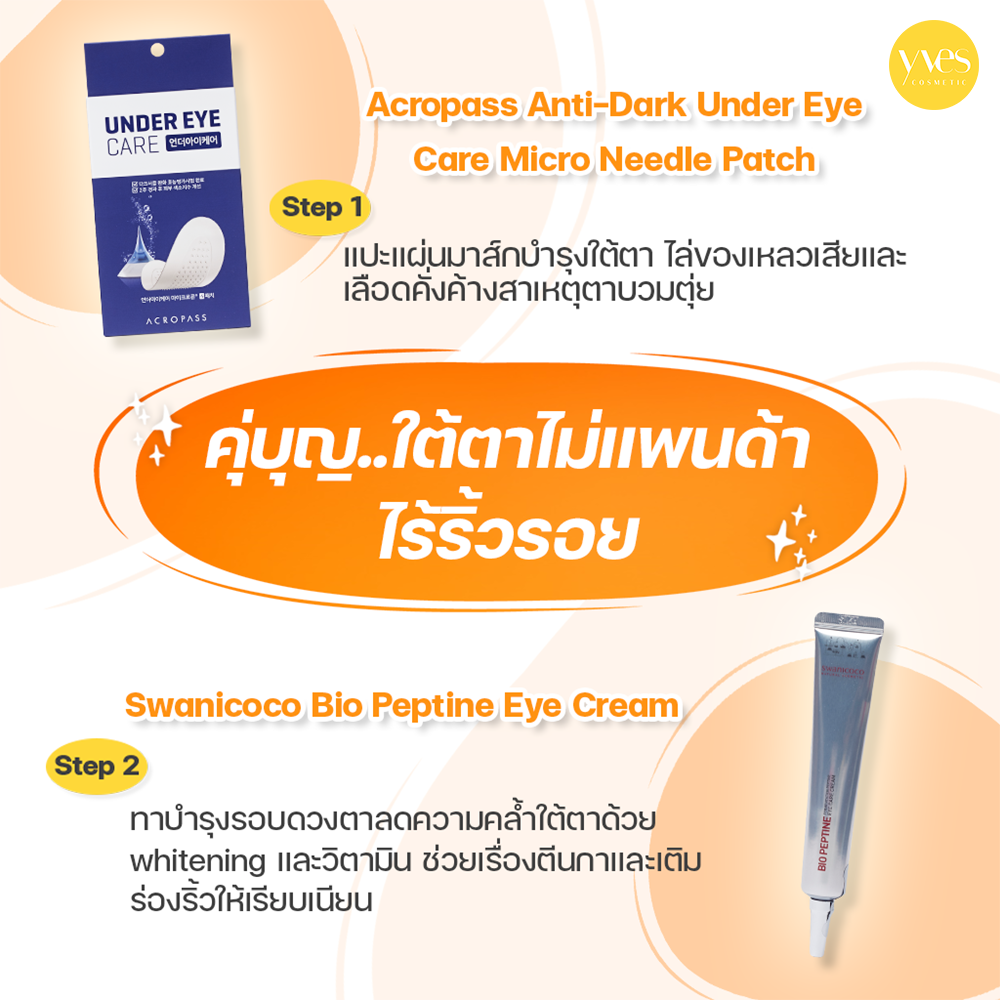 ใช้คู่กันลดใต้ตาดำ Acropass Anti-Dark Under Eye Patch และ Swanicoco Bio Peptine Eye Cream